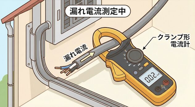 クランプ形電流計が電線を挟んでいる図 