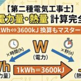 【第二種電気工事士】電力・電力量・熱量の計算と関係性を徹底解説！1kWhと3600kJの換算をマスターする