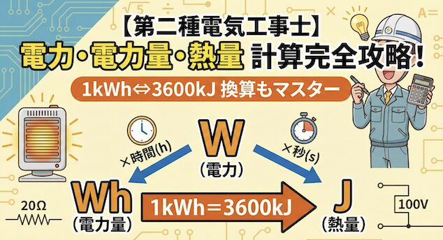 【第二種電気工事士】電力・電力量・熱量の計算と関係性を徹底解説！1kWhと3600kJの換算をマスターする