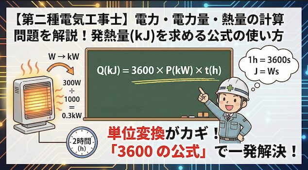 【第二種電気工事士】電力・電力量・熱量の計算問題を解説！発熱量(kJ)を求める公式の使い方