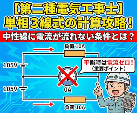 【第二種電気工事士】単相3線式の計算攻略！中性線に電流が流れない条件とは？
