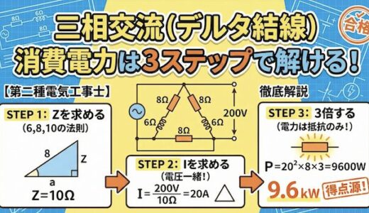 【第二種電気工事士】三相交流（デルタ結線）の消費電力は3ステップで解ける！計算手順を徹底解説