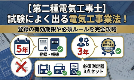 【第二種電気工事士】試験によく出る電気工事業法！登録の有効期限や必須ルールを完全攻略