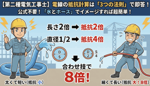 【第二種電気工事士】電線の抵抗計算は「断面」「直径」「長さ」の「3つの法則」で即答できる！電線の抵抗に関する計算を徹底解説
