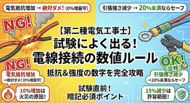 【第二種電気工事士】試験によく出る「電線接続の数値ルール」！電気抵抗と強度の数字を完全攻略