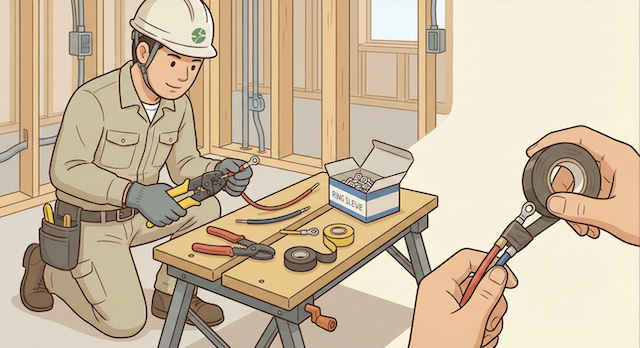 電線接続の作業風景