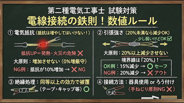 電線接続の数値ルールの黒板解説