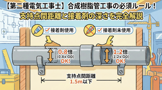 【第二種電気工事士】合成樹脂管工事の必須ルール！支持点間距離と接着剤の深さを完全解説