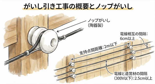 がいし引き工事の概要とノップがいしの写真