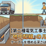 【第二種電気工事士】地面の下を通す「地中配線」のルールを徹底解説!ケーブルを埋める深さは何メートル?
