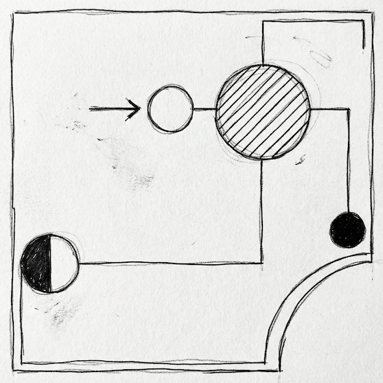 白熱灯の図記号（丸に斜線）とプルスイッチの図記号が描かれた屋内配線図の一部