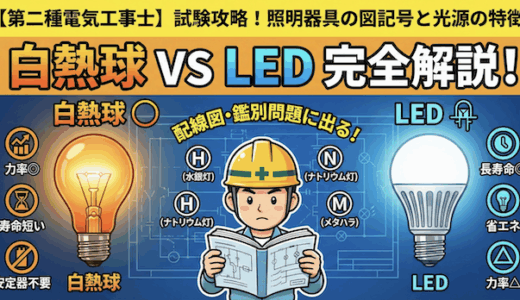 【第二種電気工事士】試験に出る照明器具の図記号と光源の特徴を完全攻略！白熱球とLEDの違いとは？
