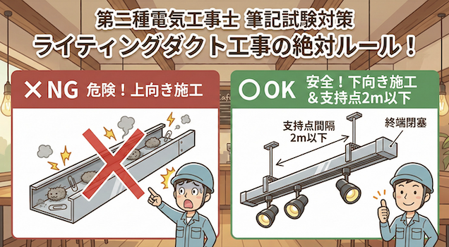 【第二種電気工事士】金属線ぴ・各種ダクト工事の施工ルール！ライティングダクトの禁止事項と支持点間隔を徹底解説