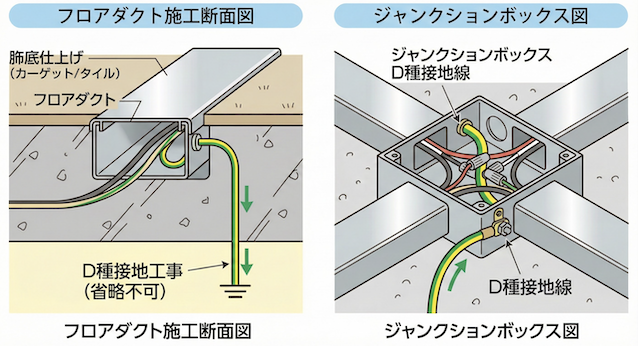 フロアダクトの施工断面図やジャンクションボックスの図（ブランク）