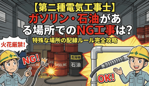 【第二種電気工事士】ガソリンや石油がある場所でのNG工事は？特殊な場所の配線ルールを完全攻略