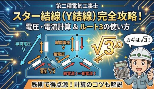 【第二種電気工事士】三相交流回路のスター結線（Y結線）を完全攻略！電圧・電流の計算とルート3の使い方
