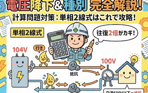 【第二種電気工事士】単相2線式の電圧降下と電圧の種別を完全解説！配電理論の計算問題対策