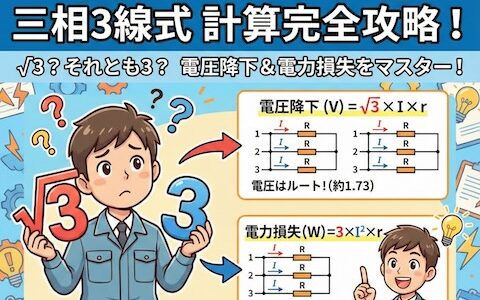 【第二種電気工事士】三相3線式の公式は「ルート3」？「3」？電圧降下と電力損失の計算を完全攻略！