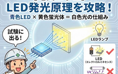 【電気工事士】LEDランプの発光原理は？青色LEDと黄色蛍光体の仕組みを徹底解説