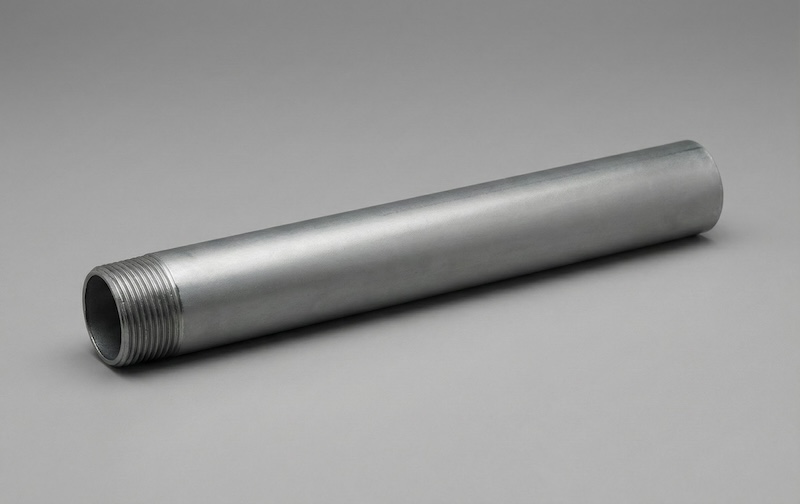 薄鋼電線管の写真。管端にねじが切られている部分の拡大図