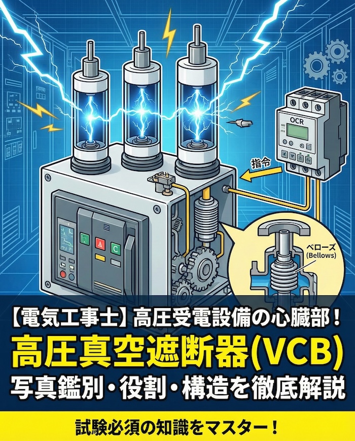 【電気工事士】高圧真空遮断器(VCB)とは？写真鑑別と役割・構造を徹底解説