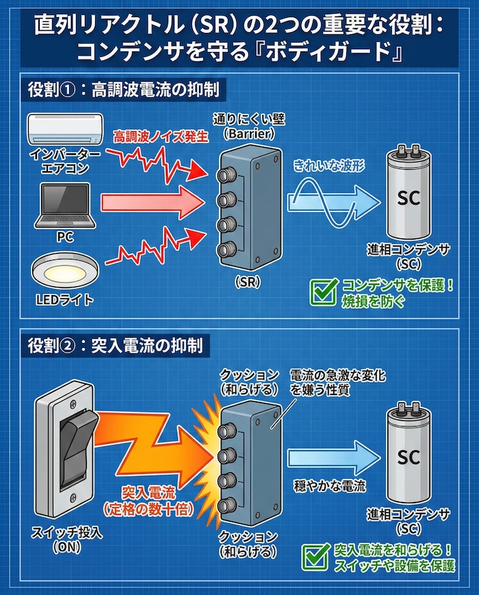 直列リアクトル (SR) の2つの重要な役割