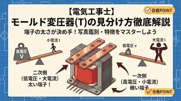 【電気工事士】モールド変圧器（T）の一次側・二次側の見分け方は？写真鑑別と特徴を徹底解説