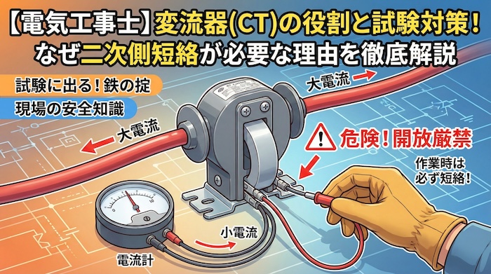 【電気工事士】変流器(CT)の役割と試験対策！二次側短絡が必要な理由を徹底解説