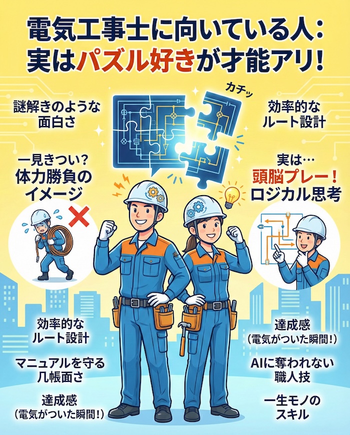 電気工事士はきつい？向いている人の特徴（パズル好きは才能アリ！）