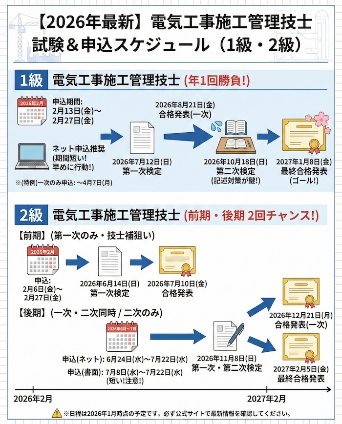 【2026年最新】試験日程と申込スケジュール（1級・2級）