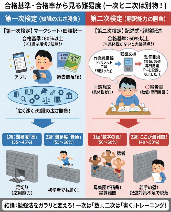 合格基準・合格率から見る難易度（一次と二次は別物）