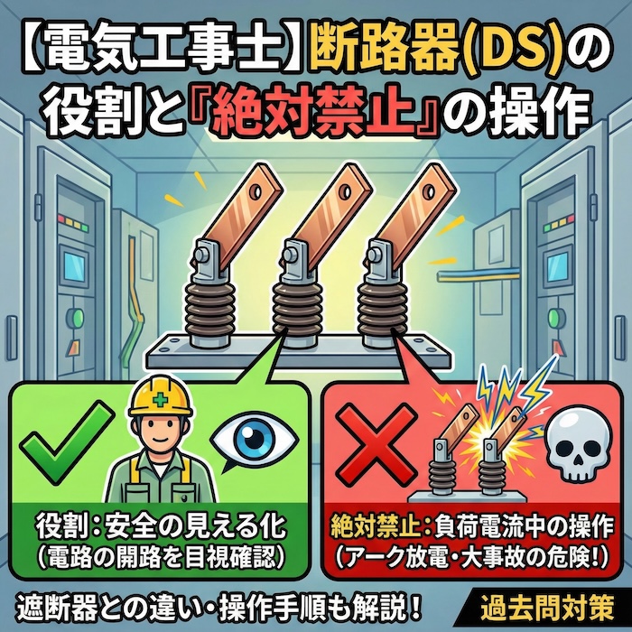 【電気工事士】断路器(DS)の役割と「絶対禁止」の操作とは？遮断器との違いや過去問を徹底解説