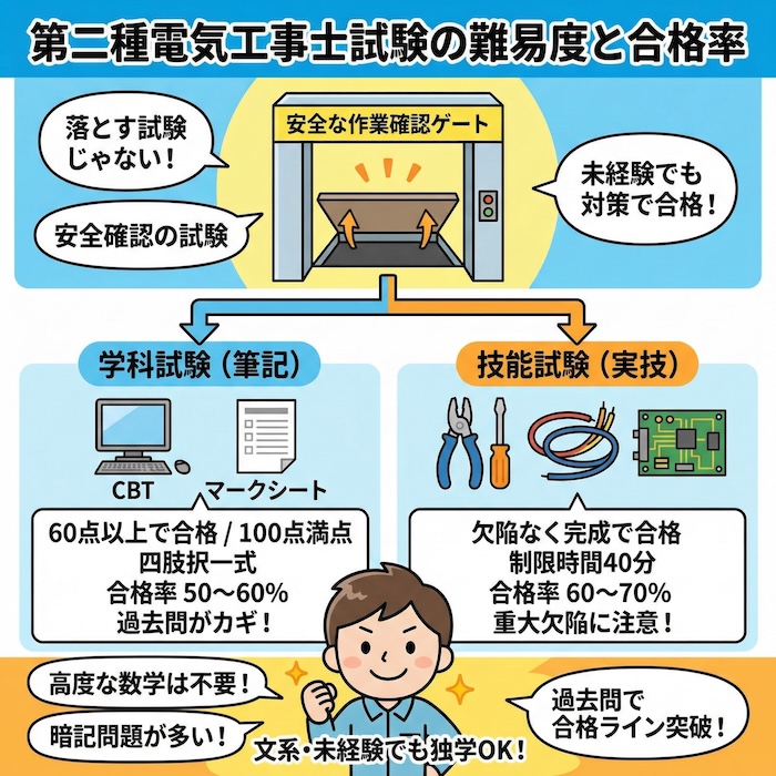第二種電気工事士試験の難易度と合格率