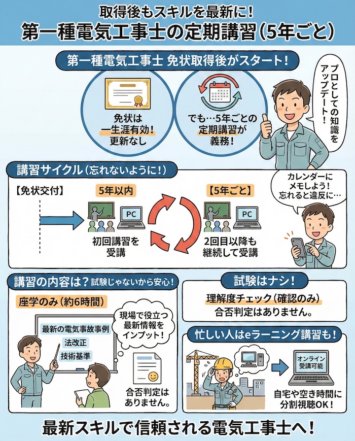 取得後もスキルを最新に！ 第一種電気工事士の定期講習（5年ごと）