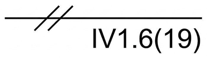 配線図記号の例。線の上にスラッシュ2本と「IV1.6(19)」の文字