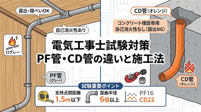 【電気工事士】合成樹脂製可とう電線管（PF管・CD管）の違いと施工方法を徹底解説