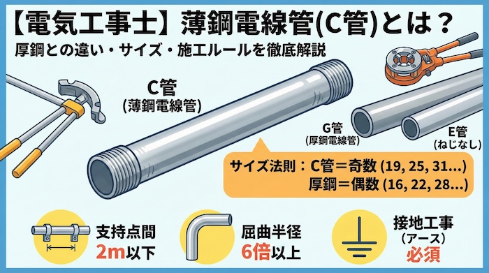 【電気工事士】薄鋼電線管(C管)とは？厚鋼との違い・サイズ・施工ルールを徹底解説