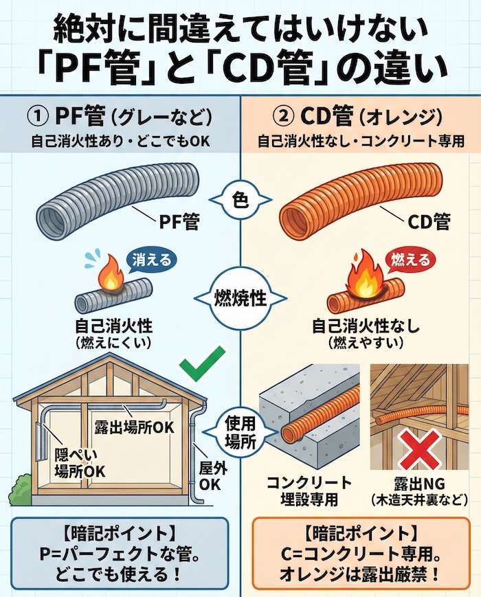 絶対に間違えてはいけない「PF管」と「CD管」の違い