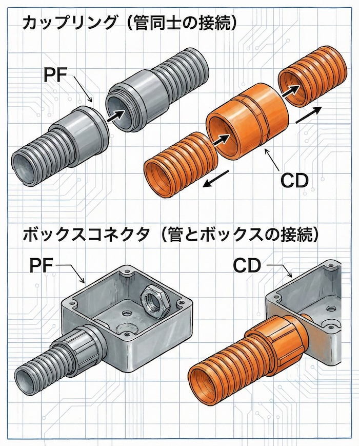 カップリングとボックスコネクタの写真