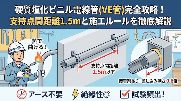 【電気工事士】硬質塩化ビニル電線管(VE管)を完全攻略！支持点間距離1.5mと施工ルールを徹底解説