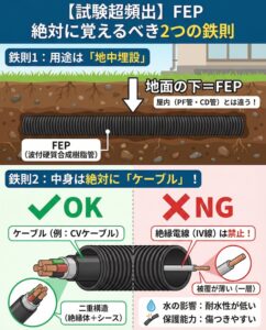 【電気工事士】波付硬質合成樹脂管(FEP)とは?地中埋設の重要ルールと図記号を徹底解説 | テニショクメディア|TENISYOKU