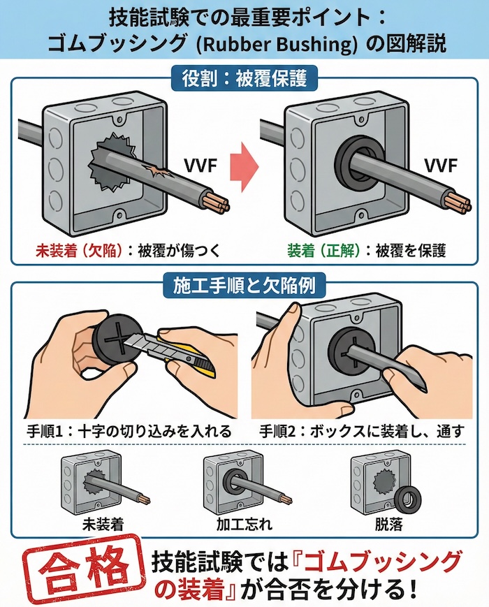 技能試験での最重要ポイント：ゴムブッシング