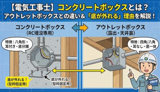 【電気工事士】コンクリートボックスとは？アウトレットボックスとの違いや「底が外れる」理由を徹底解説