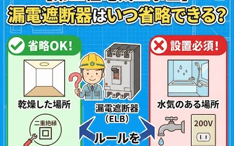 【第二種電気工事士】漏電遮断器はいつ省略できる？「水気」と「電圧」の設置ルールなど徹底解説！
