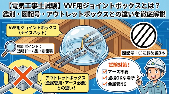 【電気工事士試験】VVF用ジョイントボックスとは？鑑別・図記号・アウトレットボックスとの違いを徹底解説