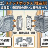 【電気工事士】スイッチボックス（埋込形）を完全解説！金属製と樹脂製の違いや接地ルールとは？