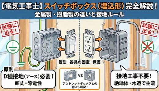 【電気工事士】スイッチボックス（埋込形）を完全解説！金属製と樹脂製の違いや接地ルールとは？