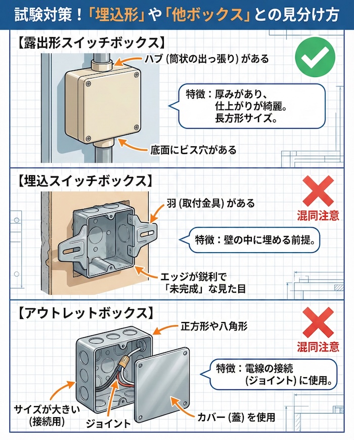 「埋込形」や「他ボックス」との見分け方（鑑別対策）