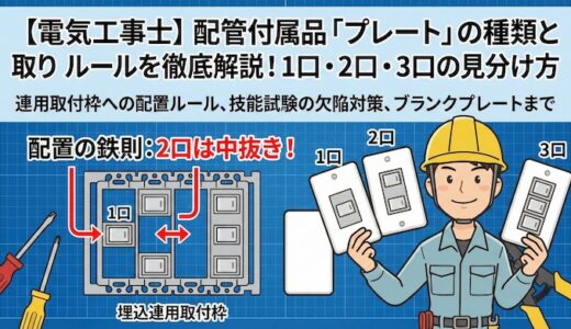 【電気工事士】配線器具の「プレート」徹底解説！1口・2口・3口の取付位置と連用枠のルール