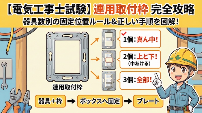 【電気工事士試験】連用取付枠とは？器具の個数による固定位置と正しい取り付け手順を完全攻略